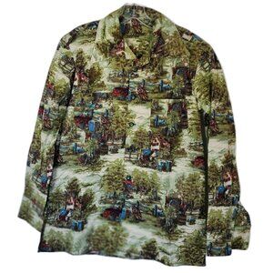 Vintage 1960s Mens Jacket Country Scene Handmade Rare Design Thick Twill